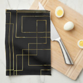 Moderne geometrische faux Gold labyrint zwart op z Theedoek (Quarter Fold)