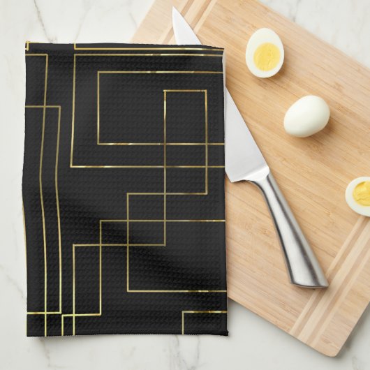 Moderne geometrische faux Gold labyrint zwart op z Theedoek (Quarter Fold)