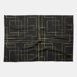 Moderne geometrische faux Gold labyrint zwart op z Theedoek