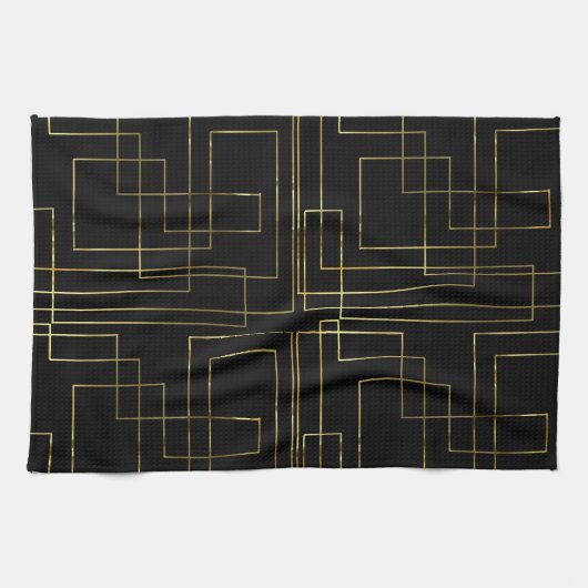 Moderne geometrische faux Gold labyrint zwart op z Theedoek (Horizontaal)