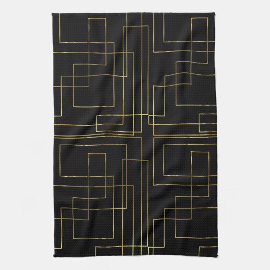 Moderne geometrische faux Gold labyrint zwart op z Theedoek (Verticaal)