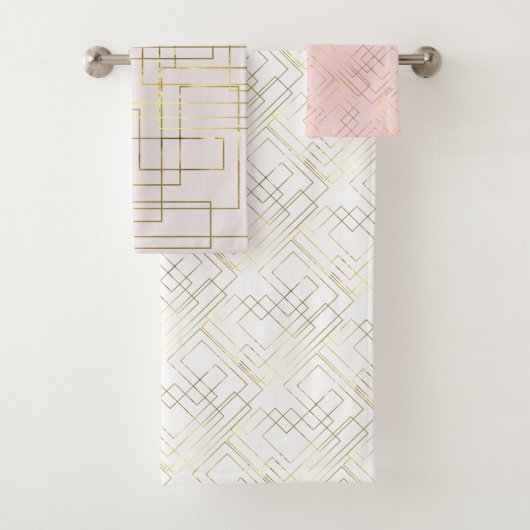 Moderne Geometrische Faux Gold Lines Bad Handdoek (Insitu)