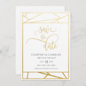 Moderne Geometrische Faux Gold Save the Date (Voorkant / Achterkant)