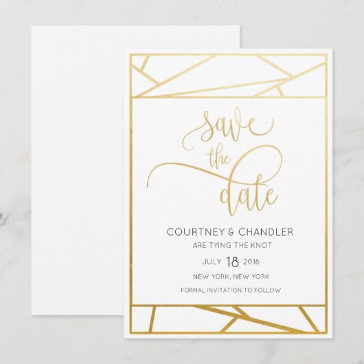 Moderne Geometrische Faux Gold Save the Date (Voorkant / Achterkant)