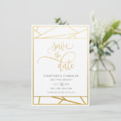 Moderne Geometrische Faux Gold Save the Date (Staand voorkant)