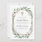 Moderne geometrische Floral Cross Baptisme Kaart (Voorkant)