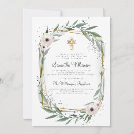 Moderne geometrische Floral Cross Baptisme Kaart