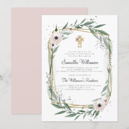 Moderne geometrische Floral Cross Baptisme Kaart