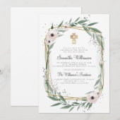 Moderne geometrische Floral Cross Baptisme Uitnodi Kaart (Voorkant / Achterkant)