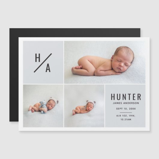 Moderne, geometrische geboorteaankondiging met mee (Voorkant / Achterkant)