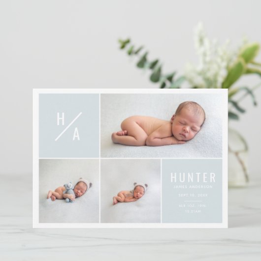 Moderne, geometrische geboorteaankondiging met mee aankondiging (Staand voorkant)