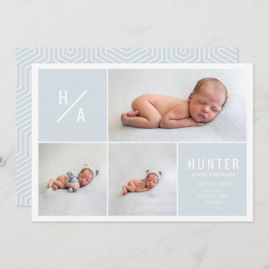 Moderne, geometrische geboorteaankondiging met mee aankondiging (Voorkant / Achterkant)