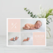 Moderne, geometrische geboorteaankondiging met mee aankondiging (Staand voorkant)