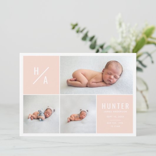 Moderne, geometrische geboorteaankondiging met mee aankondiging (Staand voorkant)