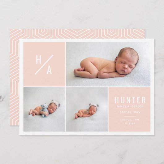 Moderne, geometrische geboorteaankondiging met mee aankondiging (Voorkant / Achterkant)