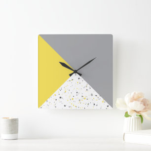 Moderne Geometrische geel grijs Terrazzo Pattern Vierkante Klok