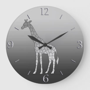 Moderne geometrische Giraffe Zilver grijs / grijs Grote Klok