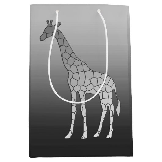 Moderne geometrische Giraffe, zilver grijs / grijs Medium Cadeauzakje (Voorkant)