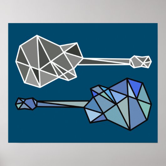 moderne geometrische gitaarmuziek op blauw poster (Voorkant)