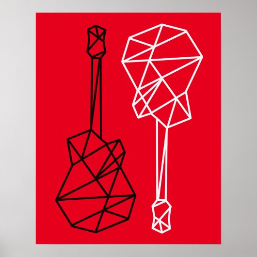 moderne geometrische gitaarmuziek op rood poster (Voorkant)