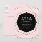 Moderne Geometrische Gouden, Blush & Zwarte Bruids Uitnodiging Briefkaart (Voorkant / Achterkant)