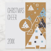 Moderne Geometrische gouden en witte kerstbomen Wijn Etiket (Enkel label)