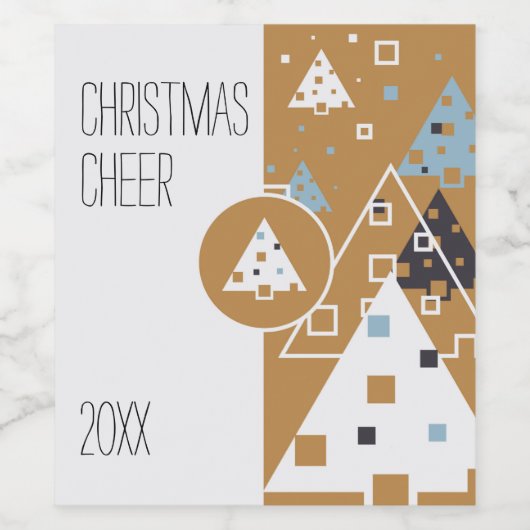 Moderne Geometrische gouden en witte kerstbomen Wijn Etiket (Enkel label)