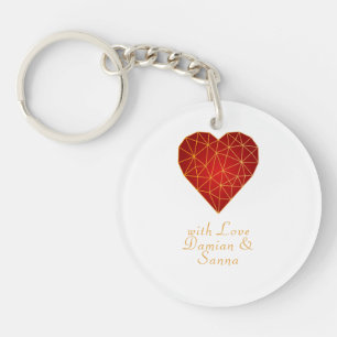 Moderne geometrische gouden hart en rode liefde sleutelhanger