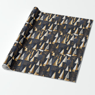 Moderne geometrische gouden kerstbomen cadeaupapier