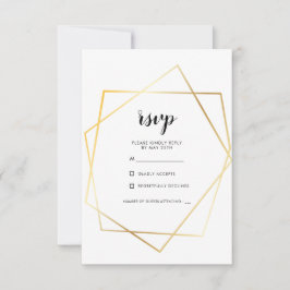 Moderne geometrische gouden lijst bruiloft RSVP kaartje