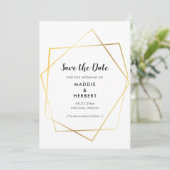 Moderne geometrische gouden lijst save the date (Staand voorkant)