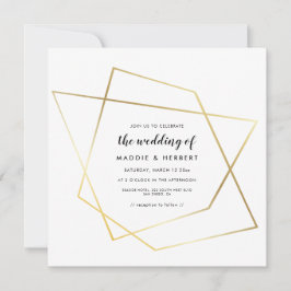 Moderne geometrische gouden lijst trouwuitnodiging save the date