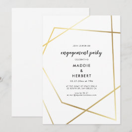 Moderne geometrische gouden lijst verlovingsfeest kaart