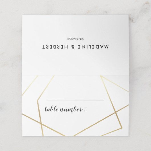Moderne geometrische gouden lijsten bruiloft plaatskaartje (Buitenkant ongevouwen)