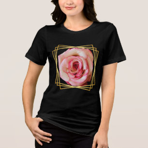 Moderne geometrische gouden omlijst roze roos zwar Tri-Blend shirt