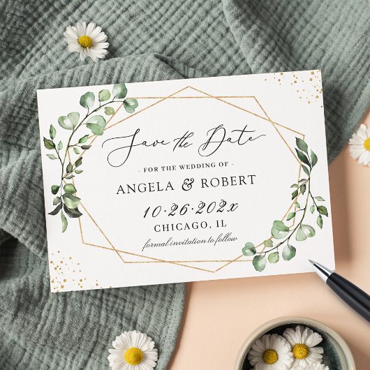 Moderne Geometrische Greenery Eucalyptus Leaves Sc Save The Date