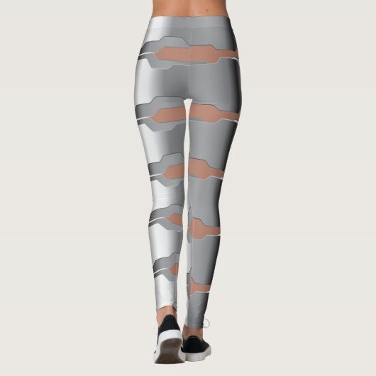 Moderne geometrische grijs & huid roze metallic te leggings (Achterkant)
