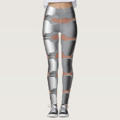 Moderne geometrische grijs & huid roze metallic te leggings (Voorkant)
