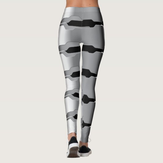 Moderne geometrische grijs & zwart metallic textuu leggings (Achterkant)