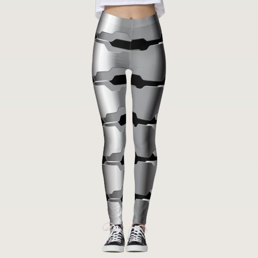 Moderne geometrische grijs & zwart metallic textuu leggings (Voorkant)