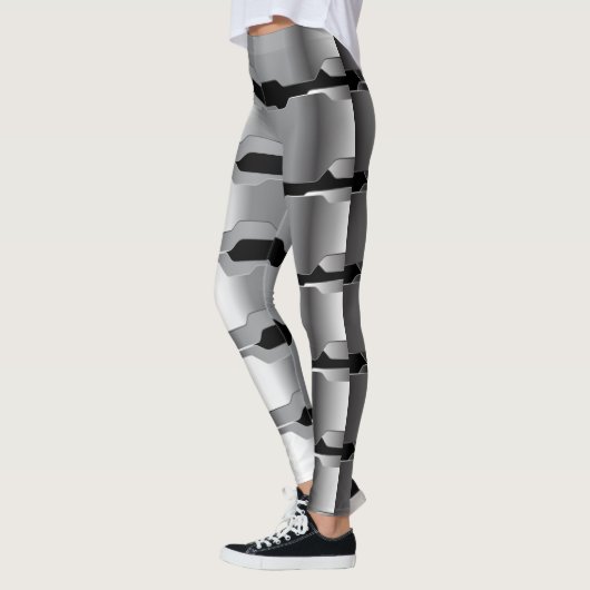 Moderne geometrische grijs & zwart metallic textuu leggings (Links)