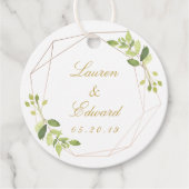 Moderne geometrische groen aangepaste bruiloft ron bedankjes labels (Voorkant)