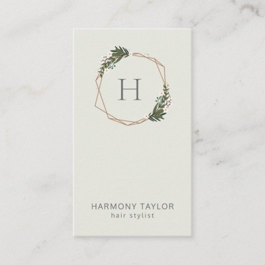 Moderne geometrische groen monogram verticaal visitekaartje (Voorkant)