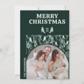 Moderne geometrische groenblijvende vogel feestdagenkaart (Voorkant)