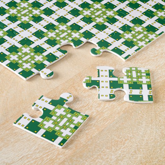 Moderne geometrische groene bos vierkanten patroon legpuzzel (Zijkant)