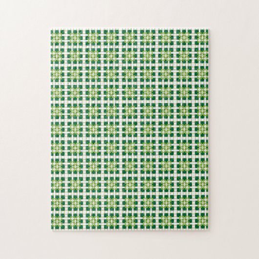 Moderne geometrische groene bos vierkanten patroon legpuzzel (Verticaal)