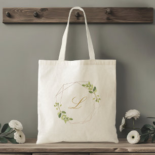 Moderne Geometrische Groene Monogram Bruidsmeisje Tote Bag