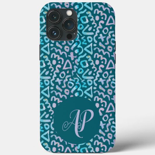 Moderne geometrische groene monogram uit het midde Case-Mate iPhone case (Achterkant)