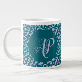 Moderne geometrische groene monogram uit het midde grote koffiekop