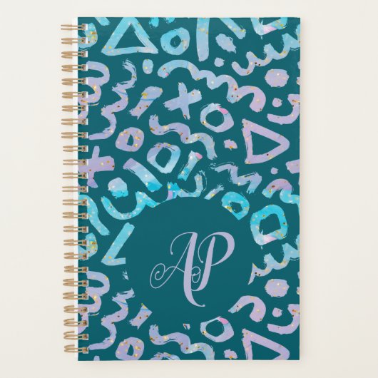 Moderne geometrische groene monogram uit het midde planner (Voorkant)